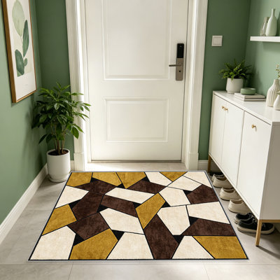 Tapis à motif géométrique chocolat et moutarde pour le salon, doux et confortable, convient à toutes les saisons, facile à entretenir, tapis de sol intérieur lavable à la machine, sous la ferme pour la chambre à coucher, la salle à manger, le bureau, le patio, le balcon, la décoration intérieure