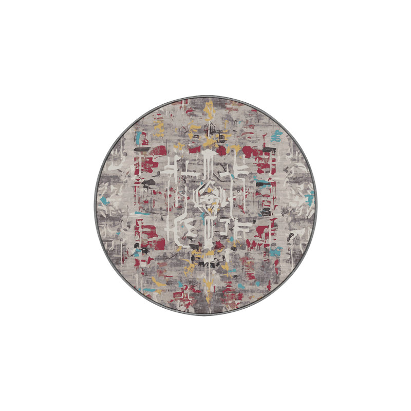 Machine Washable Gray Area Rug, Round 3'