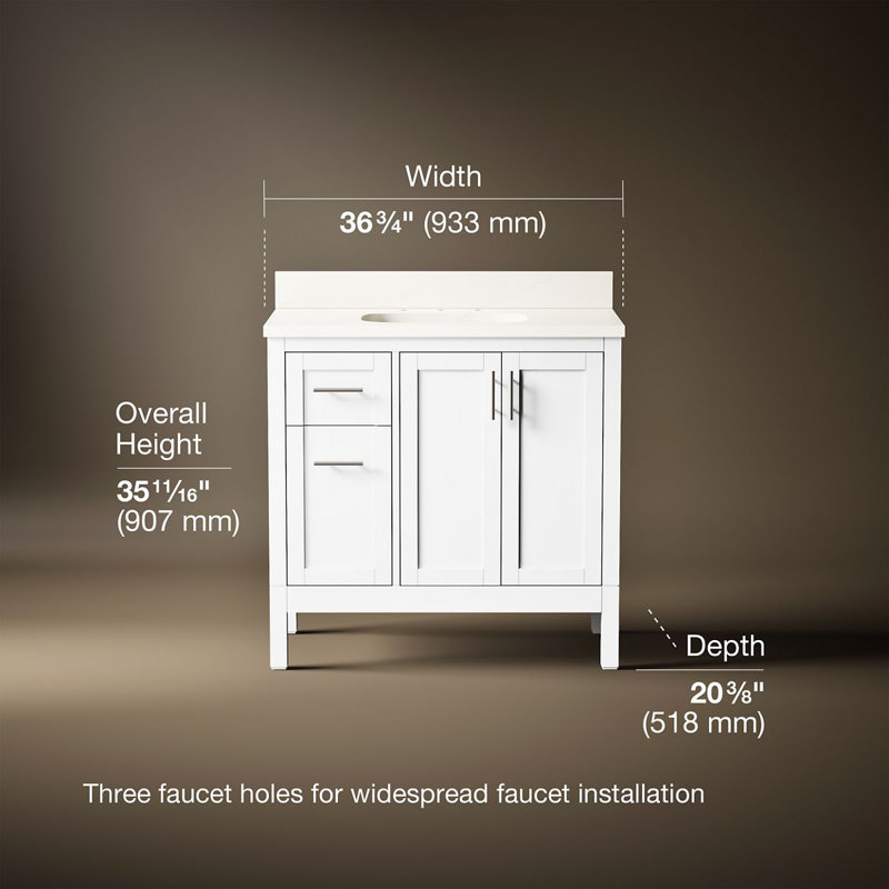 37" Single Bathroom Vanity Set, White, White