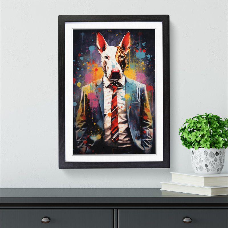 English Bull Terrier Tachisme - Single Picture Frame Print on Wood, Black Framed, 64cm H x 46cm W