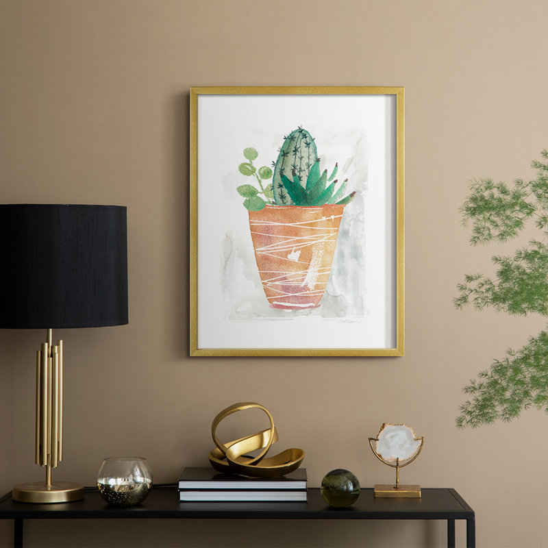 Boho Cactus Framed Print - Solid Wood, 30" H x 24" W, Gold