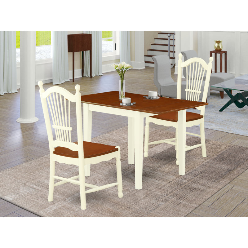 3 Piece Dining Set Contains a Rectangle Dining Room Table with Dropleaf and 2 Wood Seat Chairs, Buttermilk & Cherry, Cherry