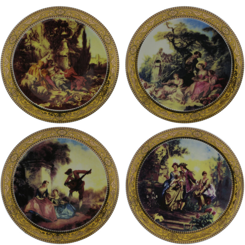 Ensemble de 4 assiettes décoratives de paysages romantiques
