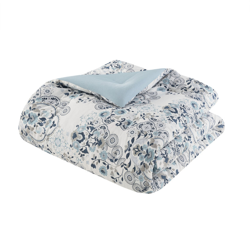 3 pièces d'édredon à imprimé floral bleu - très grand / très grand, rembourrage 100%, 2 taies décoratives en coton très grand, taies décoratives / revers en coton