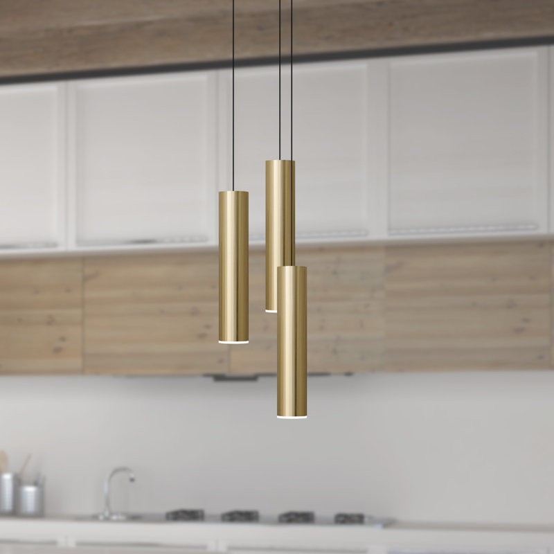 Luminaire suspendu cylindrique à 3 lumières Nevcivan, Laiton