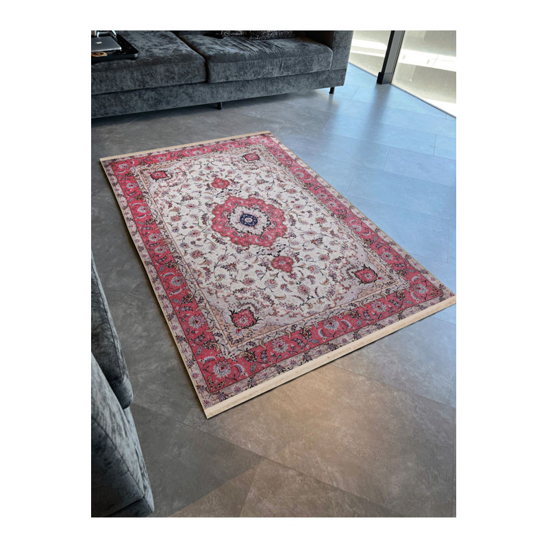 Tapis décoratif lavable à la machine rose, Sous-tapis rectangulaire de 3 pi 3 po x 4 pi 11 po