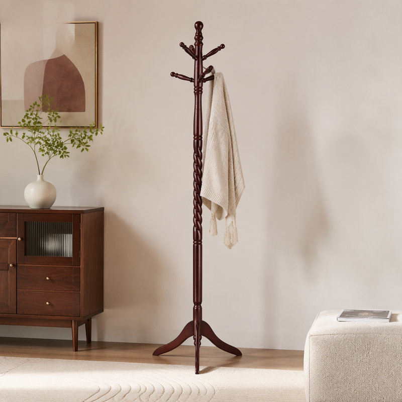 Versatile Merlot Coat Rack with Intricate Post Design for Space Optimization