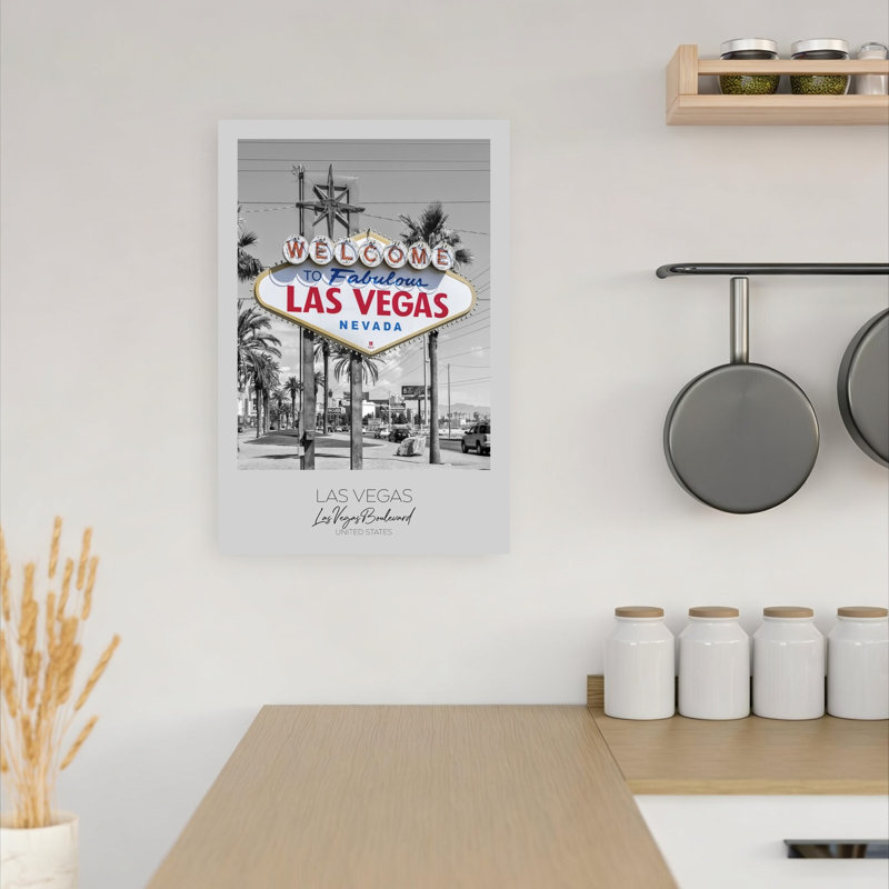 Fabulous Las Vegas Welcome Retro Abstract Palm Tree Architecture City Wall Art Print 1 Piece Wrapped Canvas Wall Art