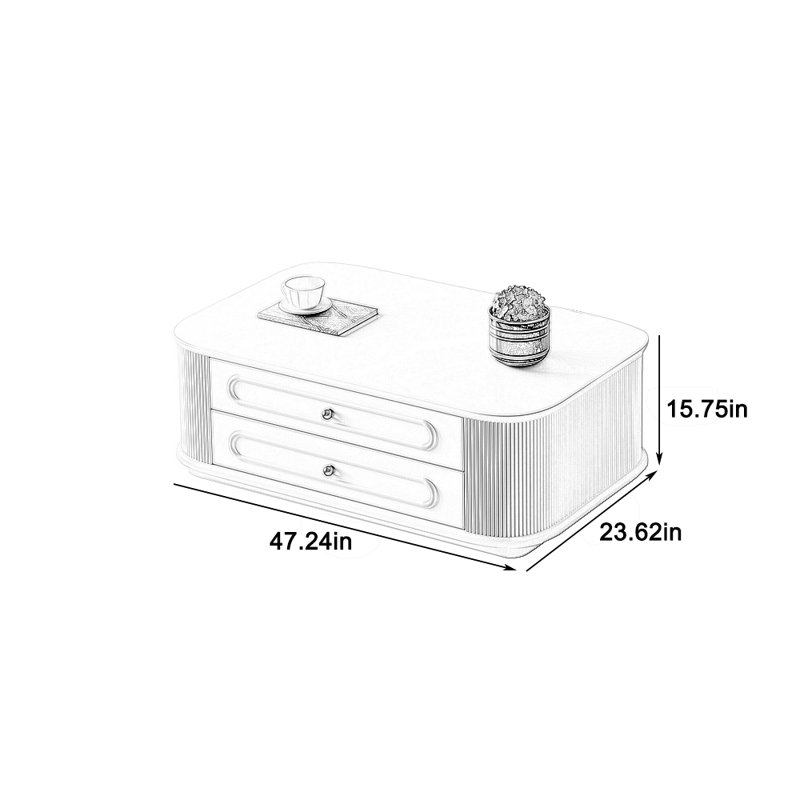 Table basse à coins arrondis avec peinture écologique, H 15,75 po x L 47,24 po x l 23,62 po