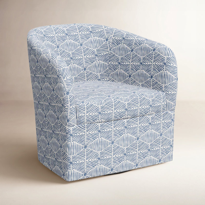 Lesia Upholstered Swivel Barrel Chair, Painted Diamond Dusty Blue