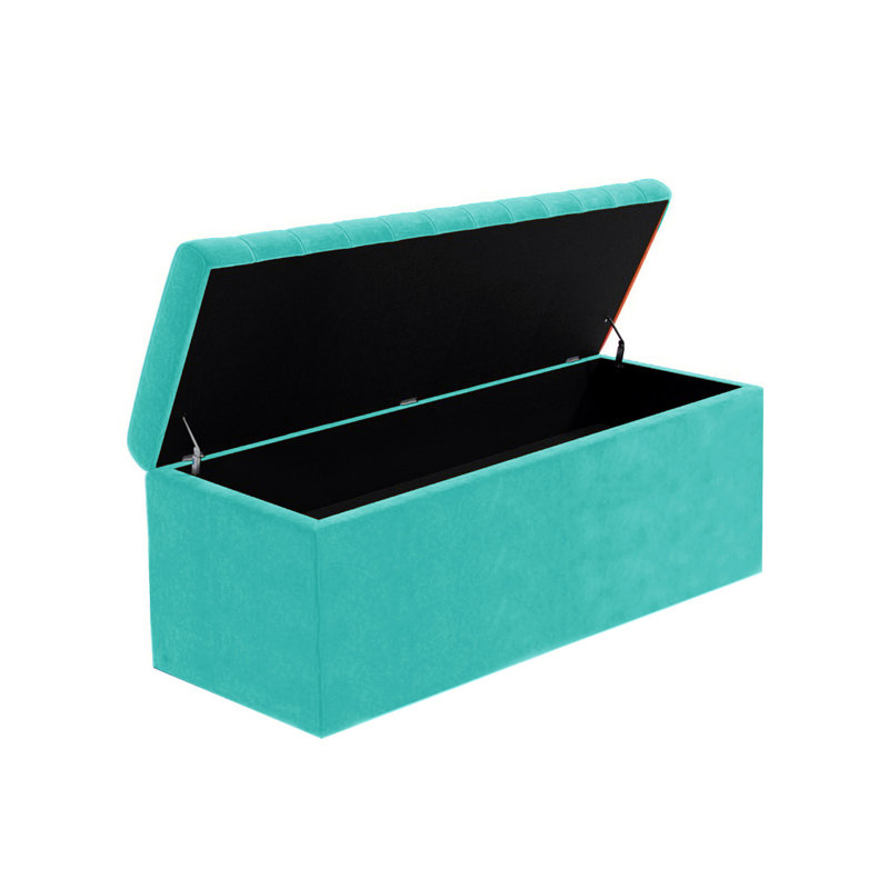 Safar Wide Velvet Rectangle Solid Color Standard Ottoman Box with Storage, Duck Egg Plush Velvet, 137 cm