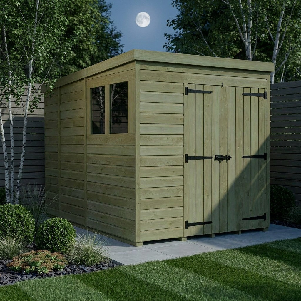Total Sheds 6ft x 9ft Pent Garden Shed - Double Door - With Windows - Pressure Treated Timber - UK Manufactured