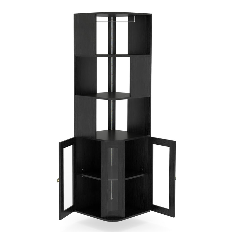 63'' H  Corner Wine Bar Cabinet, Black