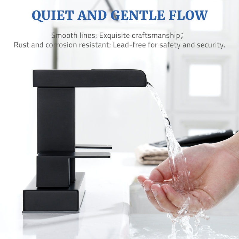 4 in. Centerset Double Handle Slope Waterfall Spout Bathroom Vessel Sink Faucet with Pop Up Drain, Matte Black