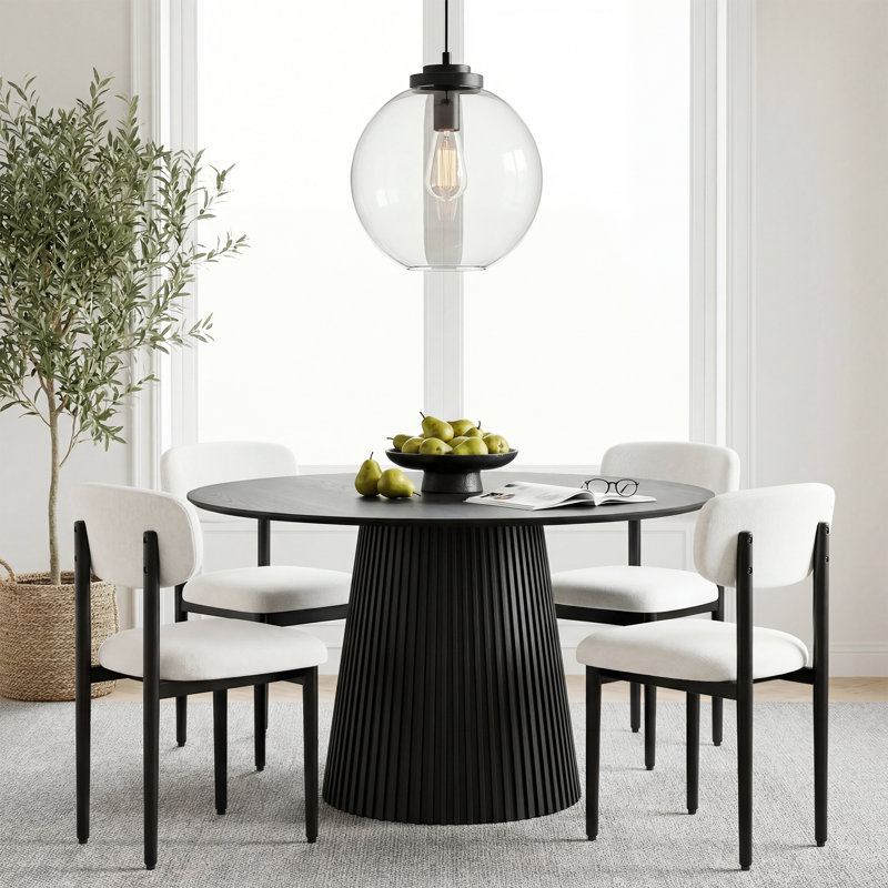 Chynthia 4 - Person Solid Wood Round Dining Table Sets, White, Black