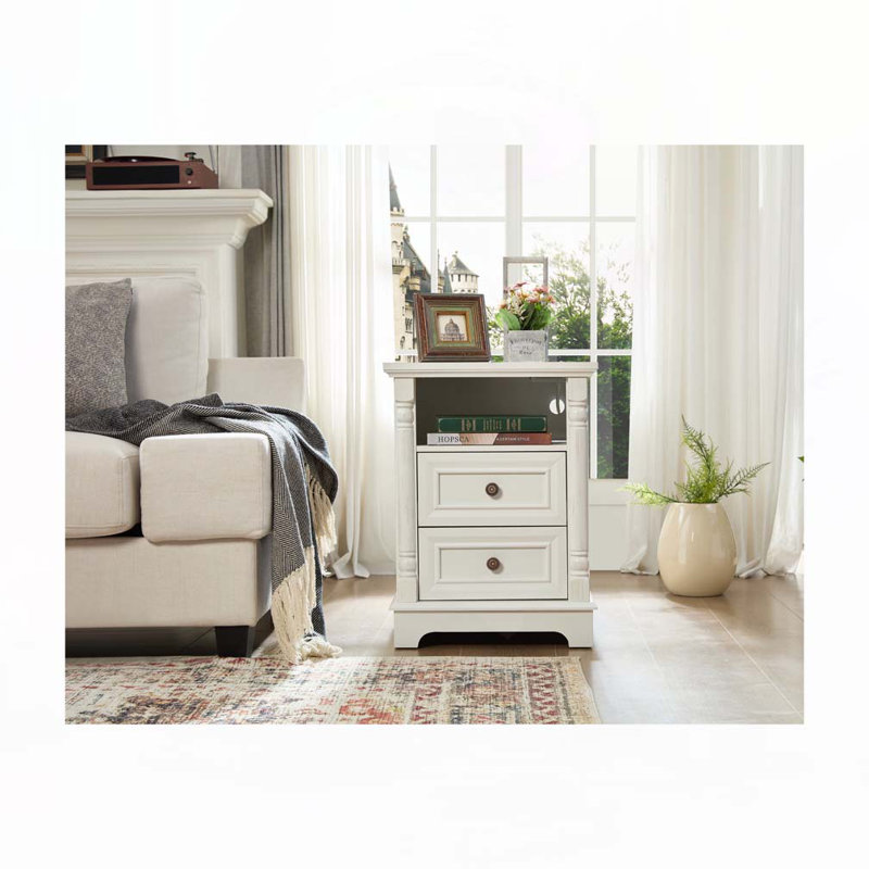 Table d'appoint 2 tiroirs, Blanc