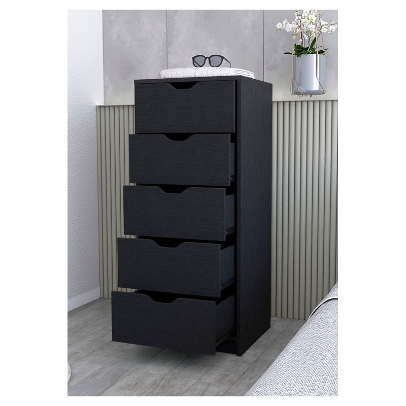 Commode 5 tiroirs Dillon, commode haute Dillon, Black