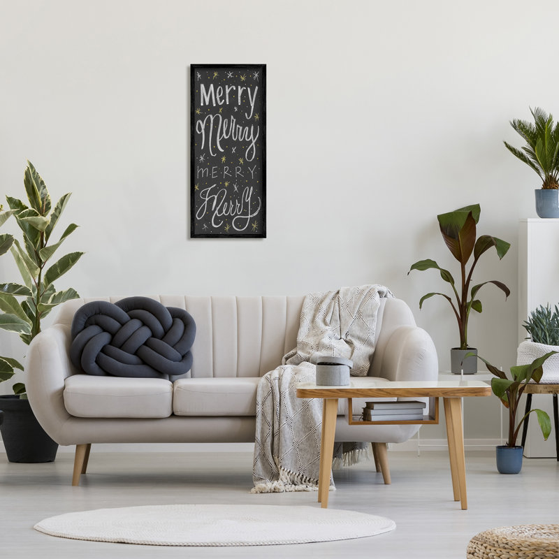 Festive Merry Chalk Style, H 30 po x l 13 po, Giclée encadrée noir minuit
