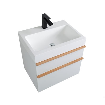 Meuble-lavabo mural avec lavabo en acrylique intégré et 2 tiroirs à fermeture en douceur