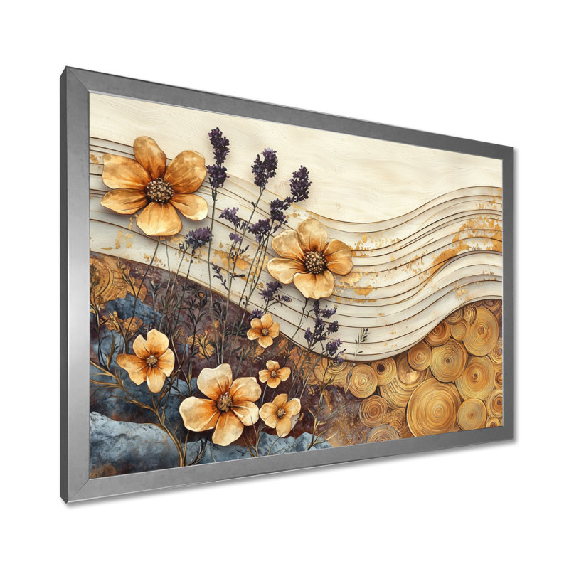 Ingvalson, fleurs d'automne brunes sur glissades sur bois I - Art mural fleurs sauvages, Argent argent, H 12 po x l 20 po