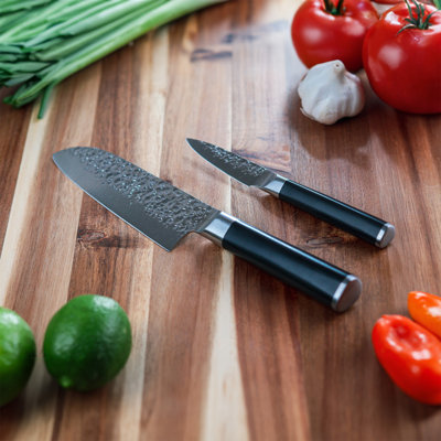 Swiss Diamond Hammered Santoku/Paring Knife Set