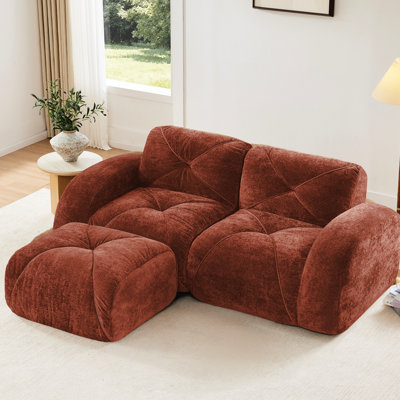 Red Brown 2 L-shaped Boneless Upholstered In Soft Velvet, Featuring Design, 32d High Density Sponge, Ergonomic And Slip, With Movable For Various Spaces Cushions, Slip Design A Apartments