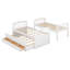 Lit superposé simple au-dessus d'un lit simple en bois avec lit gigogne, 3 tiroirs et escalier, structure en bois massif, finition blanche