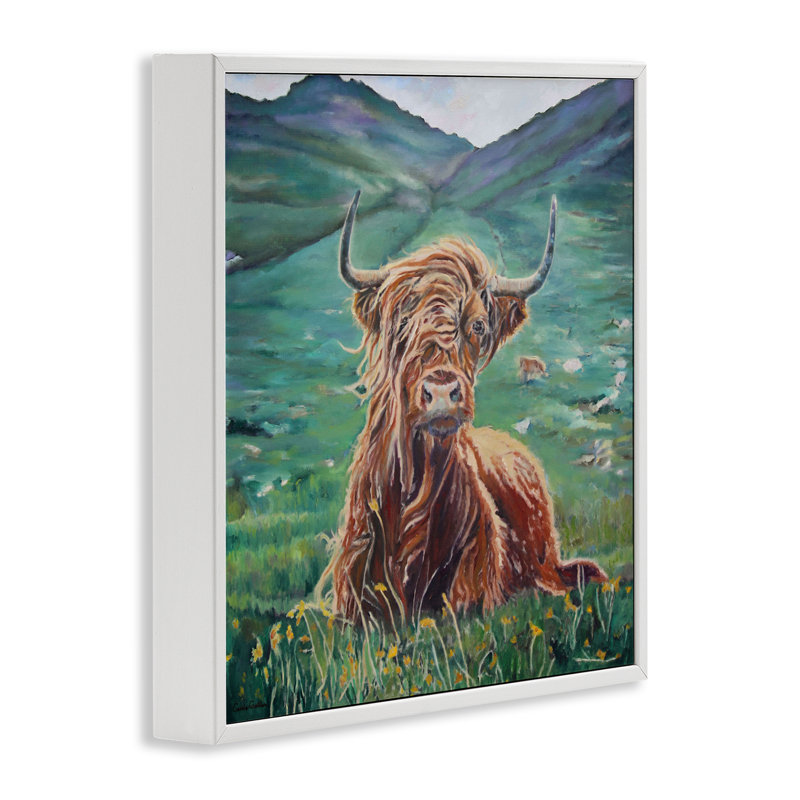 Giclée encadrée par des vaches Highland, H 17 po x l 17 po, Estampe numérique encadrée blanc bord de mer