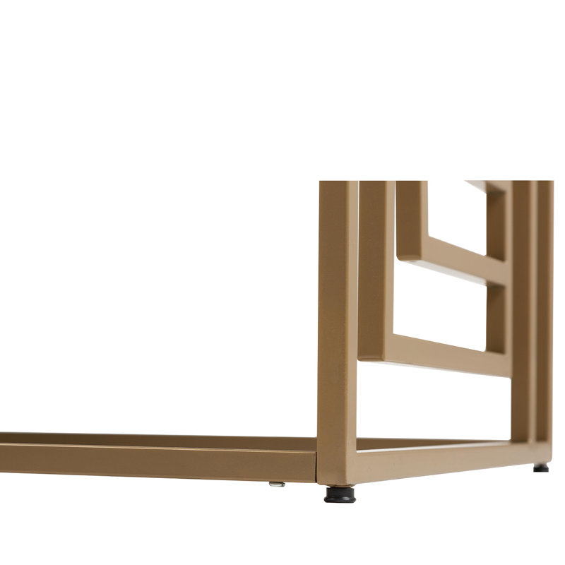 Acelee 120cm Coffee Table for Living Room Furniture, Wood and Metal Centre Table, Cream Top/Gold Base