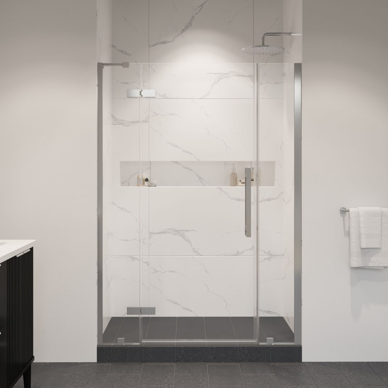 OVE Decors Tampa 51 11/16 To 54 1/16 In. W X 72 In. H Alcove Frameless Pivot Hinge Shower Door, 2025, Satin Nickel