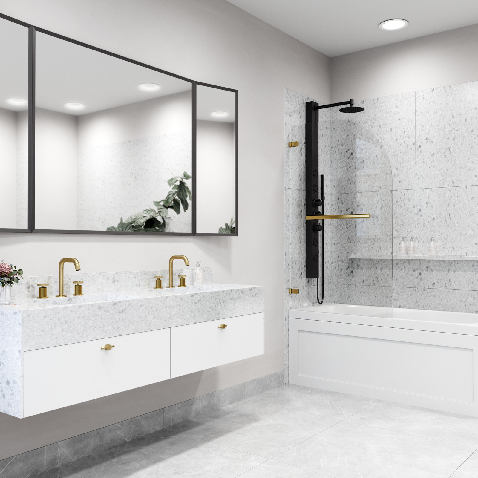 Orion Frameless Hinged Tub Door, Matte Gold