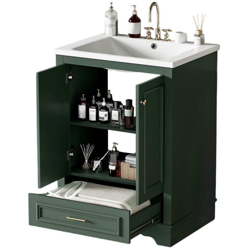 Meuble-lavabo autoportant moderne avec meuble-lavabo en céramique 24 po Northridge, Vert