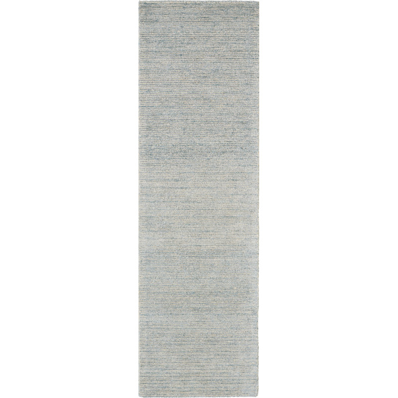 Tapis abstrait gris / ivoire touffeté à la main, Tapis de couloir 2 pi 3 po x 7 pi 6 po