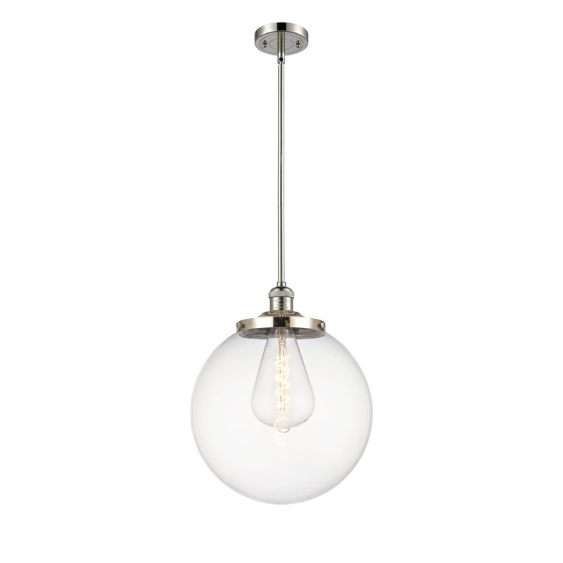 Luminaire suspendu simple à 1 lumière Beacon, Nickel poli, Clair