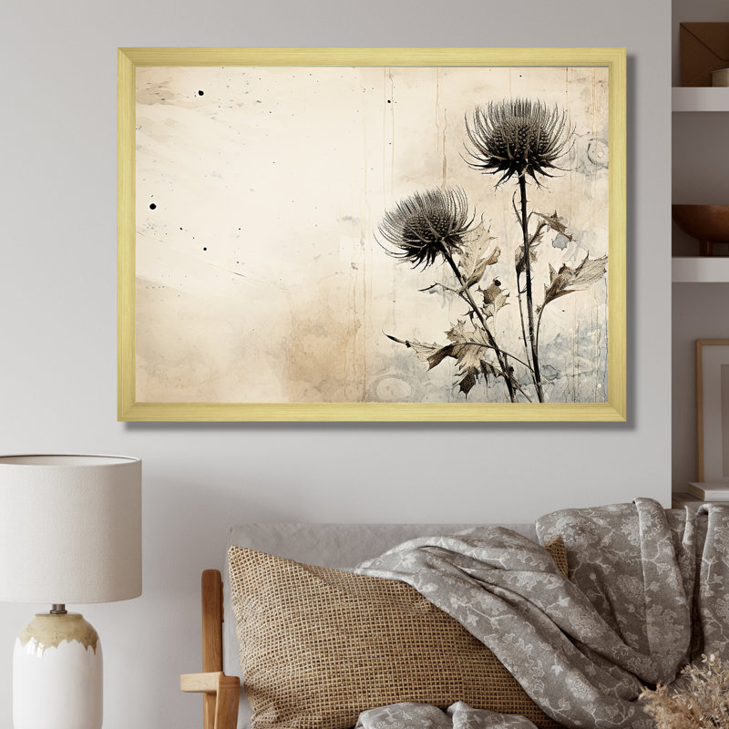Minimalisme chardon sur toile, H 34 po x l 44 po x P 1,5 po, Encadrement doré