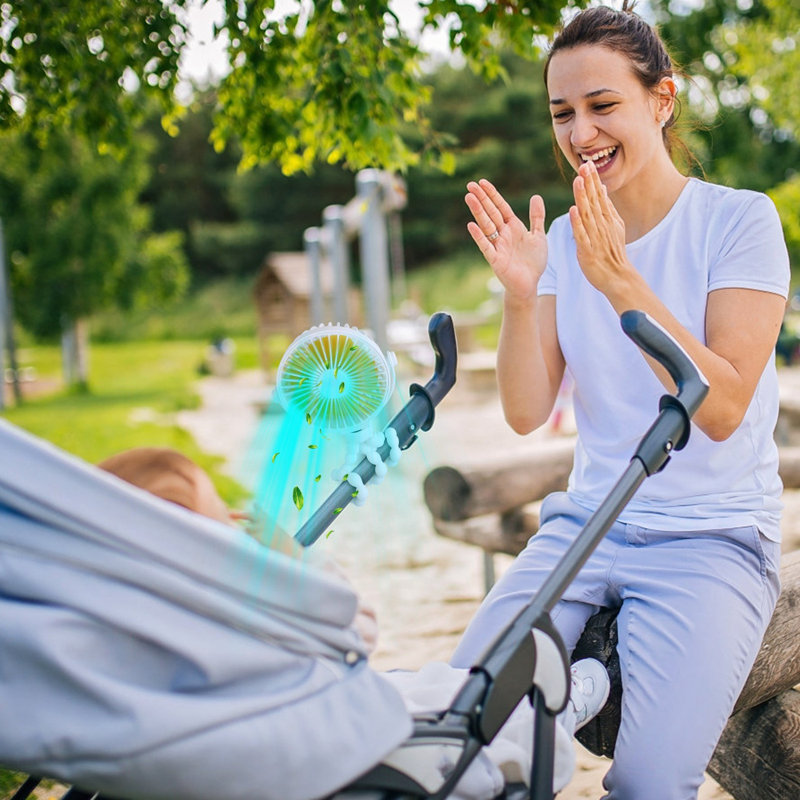 Portable Baby Stroller Rechargeable Handheld Fan with Flexible Tripod Clip On Desktop, White