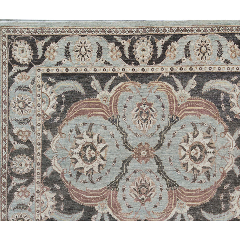 Ziegler Wool Oriental Area Rug in Light Blue/Black