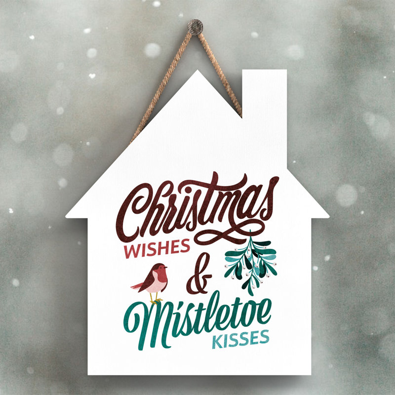 Wishes Kisses Home Hanging Plaque Wooden House Plaque, 18.5cm H x 16cm W x 0.9cm D