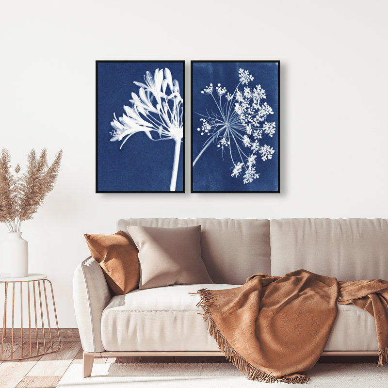 Cyan Flowers Set Set by Oliver Gal, 21"H x 31"W, Black Floater Frame