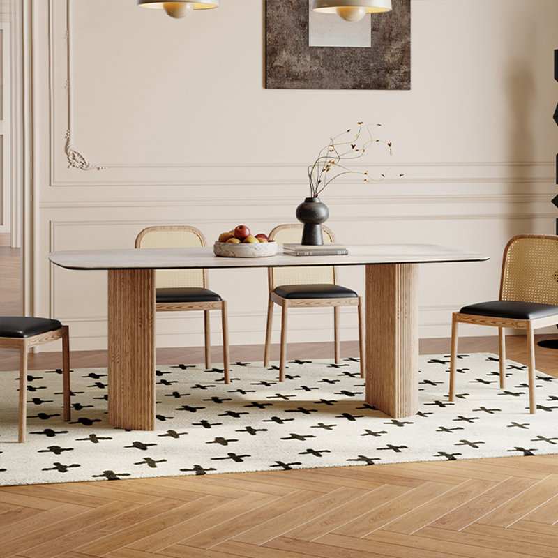 Ensemble de table de salle à manger simple de style français crème, H 29,53 po x L 62,99 po x l 31,5 po