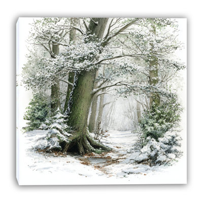 Snow on the Old Oak Path Wrapped Canvas Wall Art