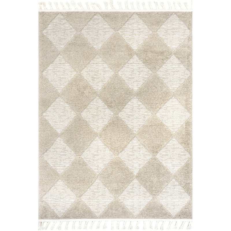 High/Low Diamond Tassel Area Rug, Rectangle 10' x 13'
