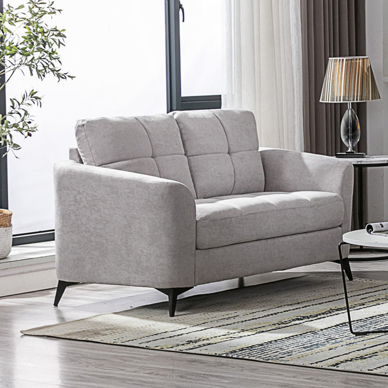 Causeuse moderne avec coussin touffeté, Gris clair