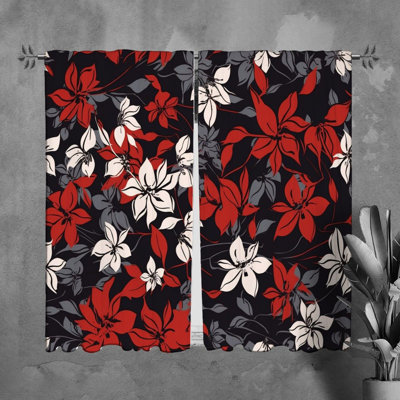 Motif floral de rideaux de fenêtre noirs - 5999