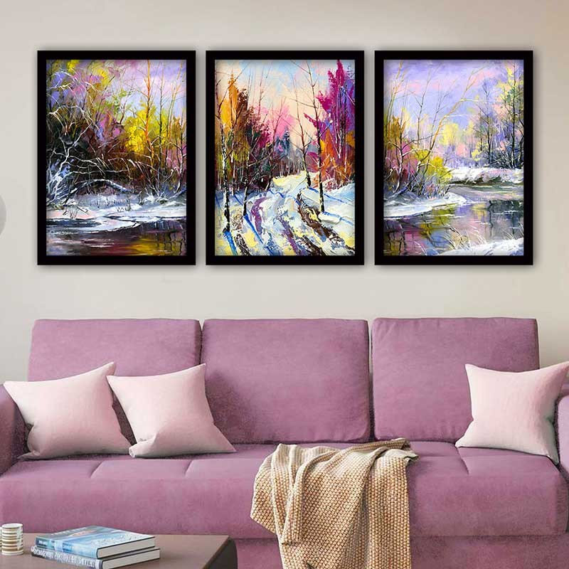 Ensemble de 3 peintures élégantes encadrées décoratives, 13,8 x 17,7 pouces chacune | 100% bois avec cadre 100% polystyrène (épaisseur: 0,8 pouce) | Impression numérique UV, parfaite pour le salon et la décoration intérieure