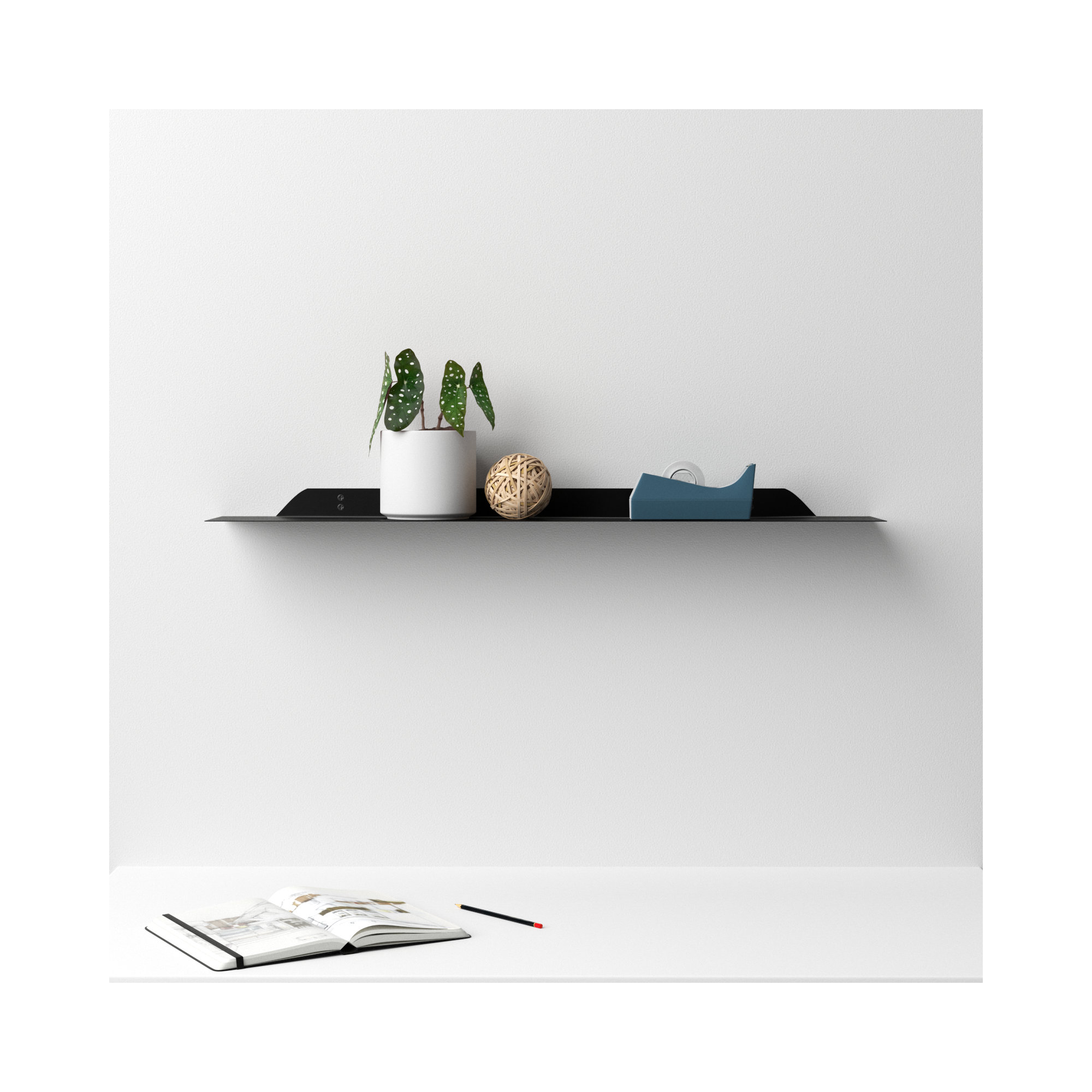Maja Metal Floating Shelf, Black, 1.75" H x 36" W x 6" D