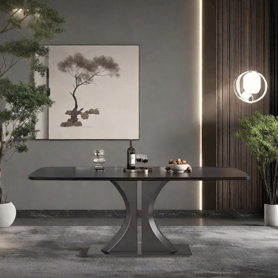 Simple black rock slab rectangular dining table