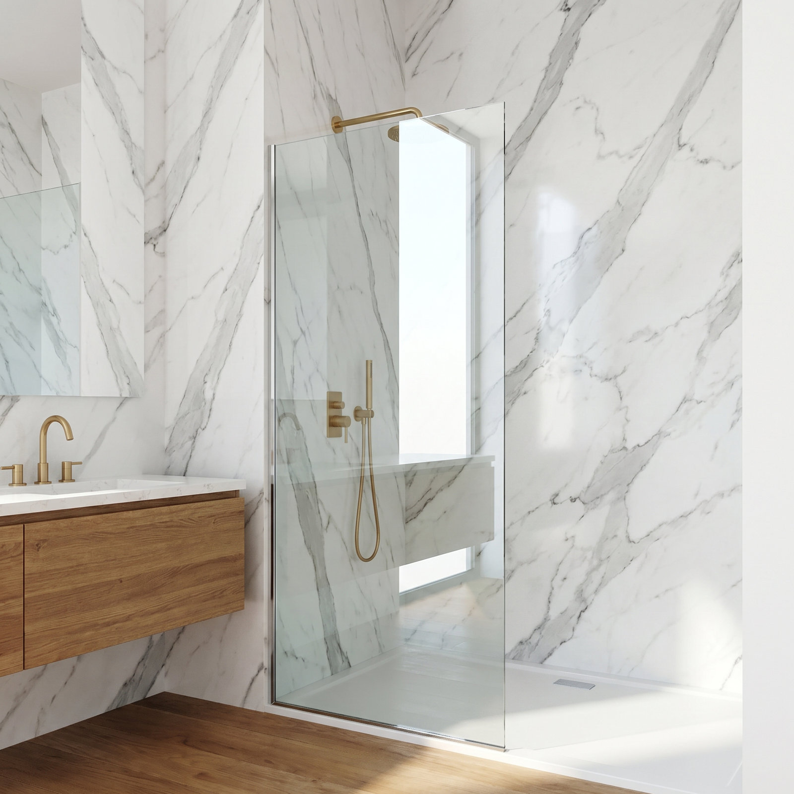 Zenith Frameless Fixed Shower Screen, Chrome Clear