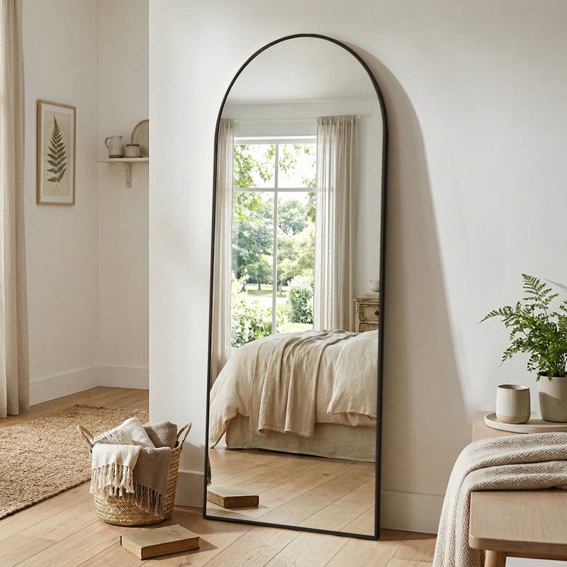 Oversized Arch Floor Mirror with Stand, Wall Mirror, Matte Black, 64" x 21"