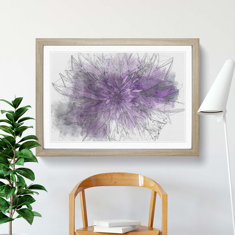 Striking Purple Flower in Abstract - Picture Frame Painting Print, Oak Framed, 36cm H x 48cm W x 2cm D